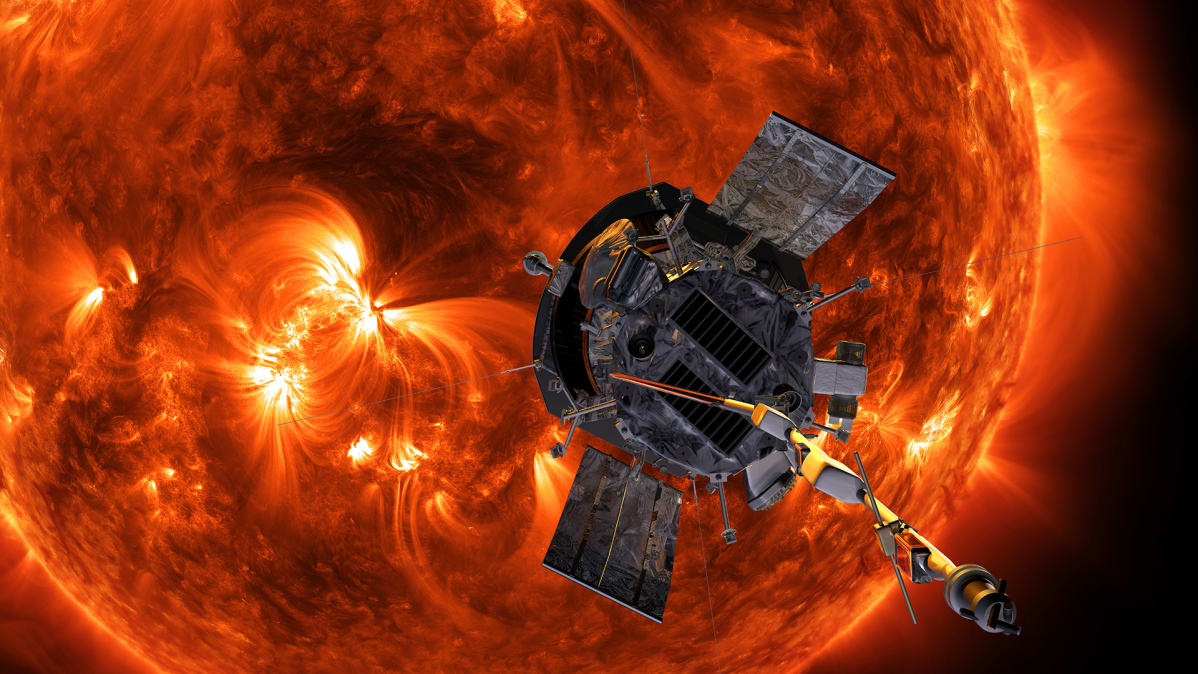 Havainnekuva siitä, miten Parker Solar Probe lähestyy aurinkoa.