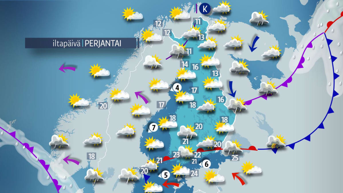 Perjantain sääkartta.