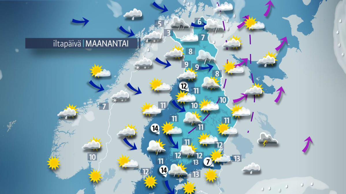 Sääennuste maanantaille 24. syyskuuta.