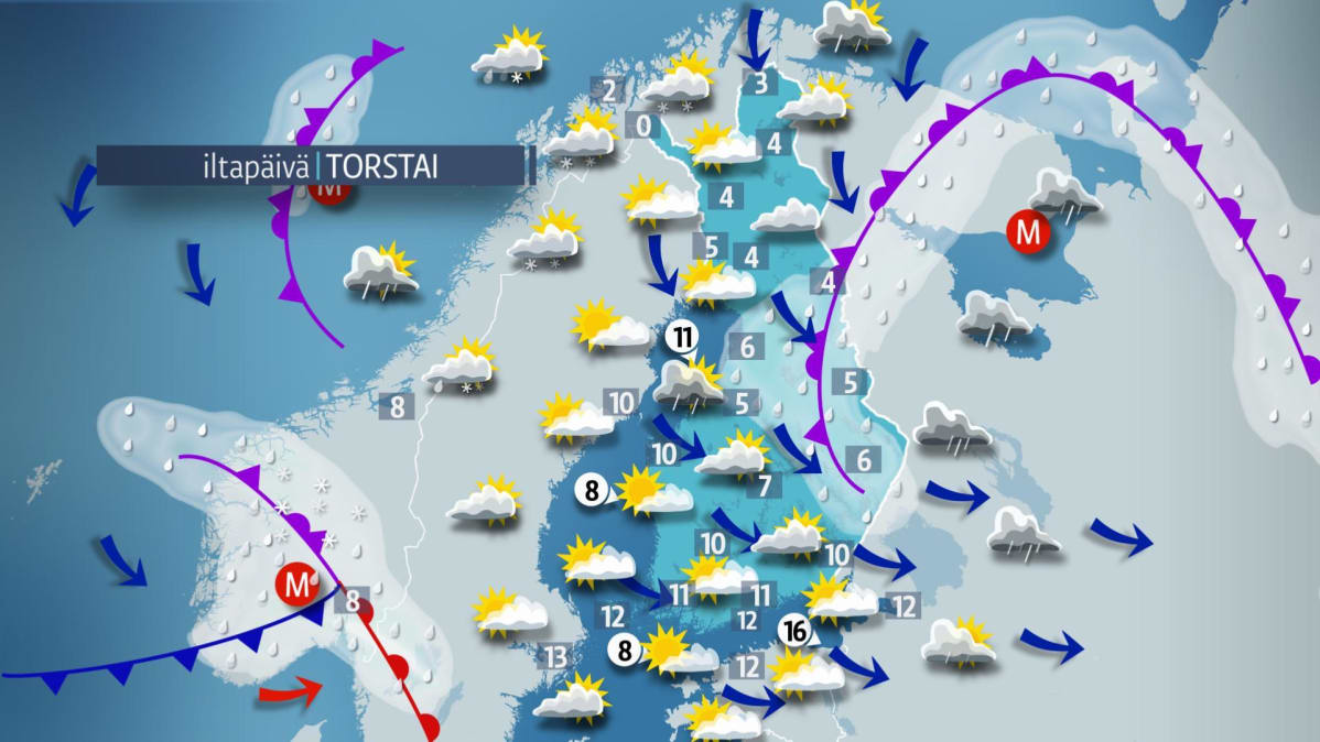 Torstai-iltapäivän sää.