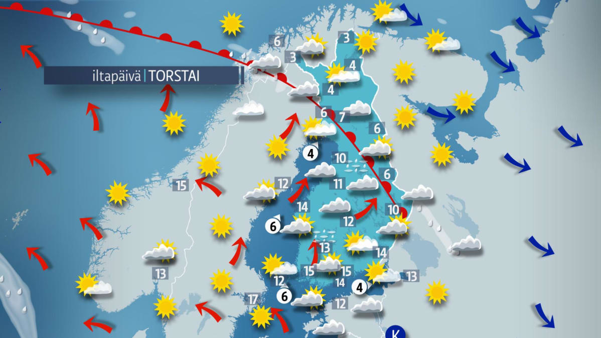 Sääennuste torstaille 11. lokakuuta.