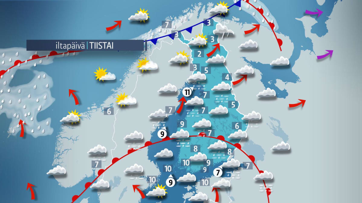 Tiistain sääkartta.