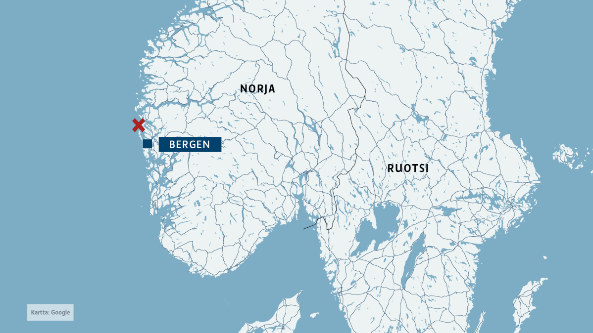 norjan kartta jossa Bergen