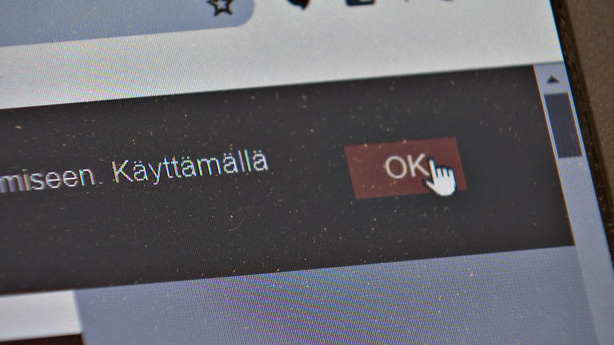 Eväste-ikkuna kannettavan tietokoneen näytöllä.