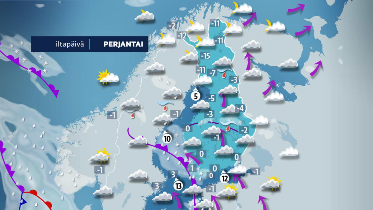 Perjantain sääkartta.