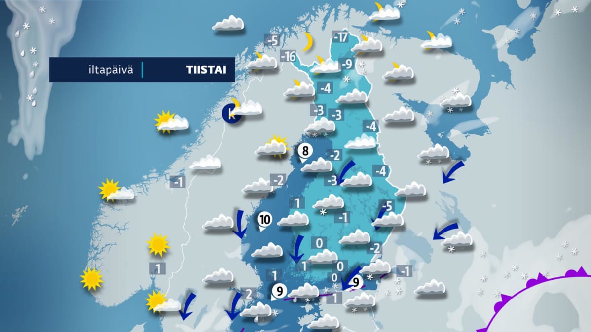 Tiistain sääkartta.