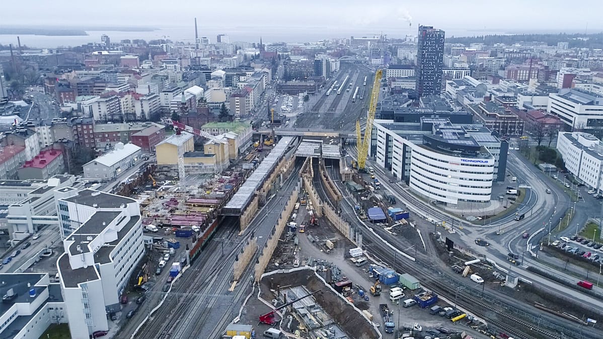Ilmakuva Tampereen Kannen työmaasta joulukuussa 2018