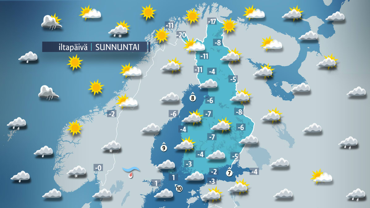 Sunnuntain sääkartta.