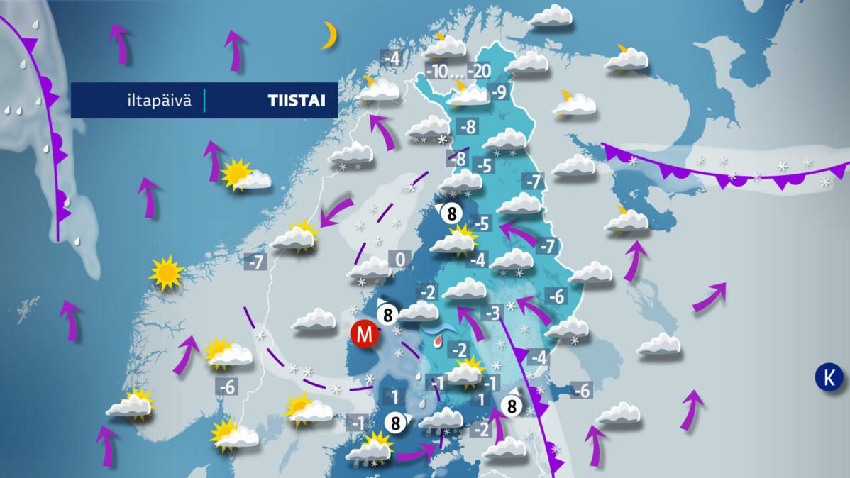 Tiistain sääkartta.