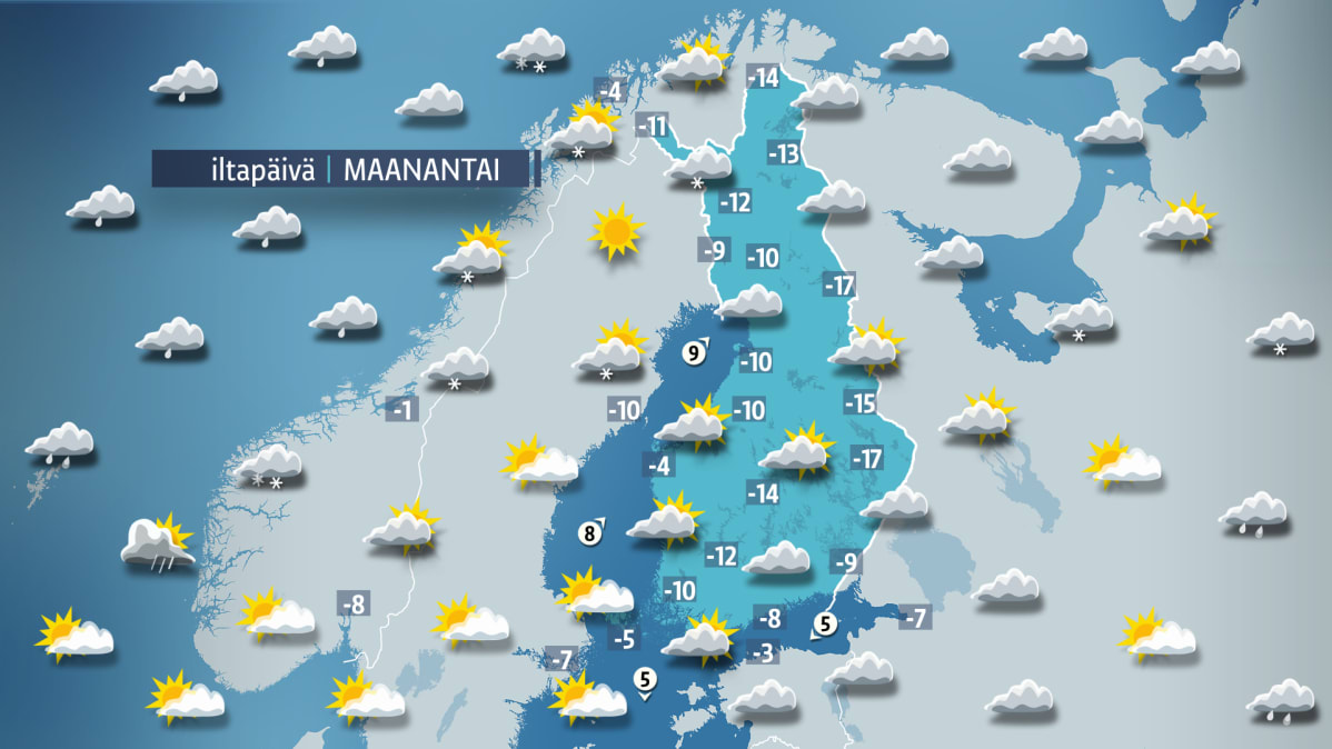 Maanantain sääkartta.