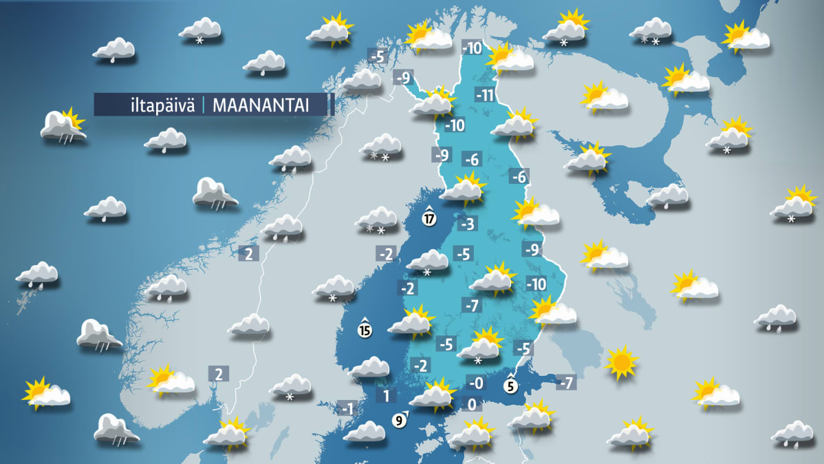 Maanantain sääkartta.