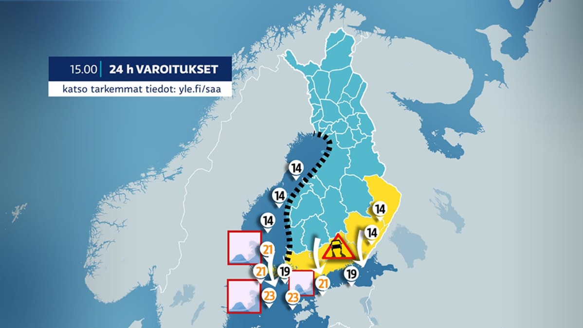 Säävaroitukset 2. tammikuuta klo 15.