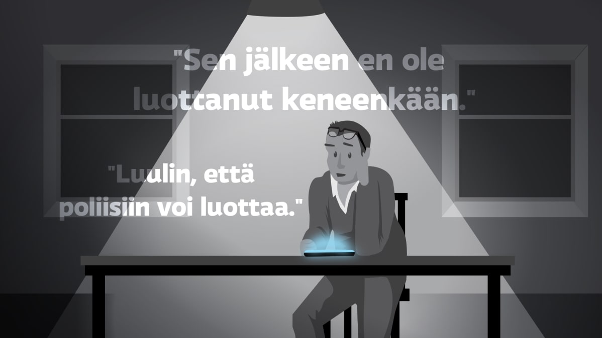 Valepoliisin uhrien kertomuksia grafiikassa.