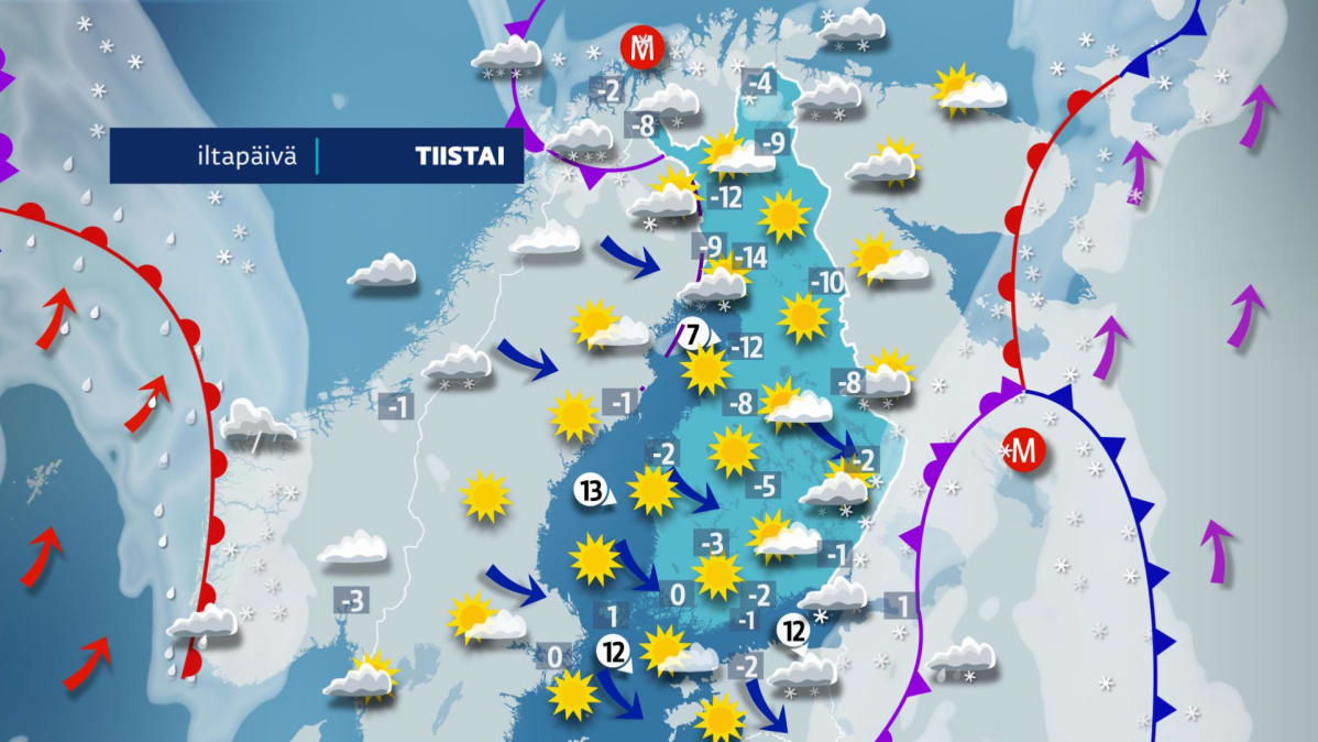 Tiistain sääkartta.