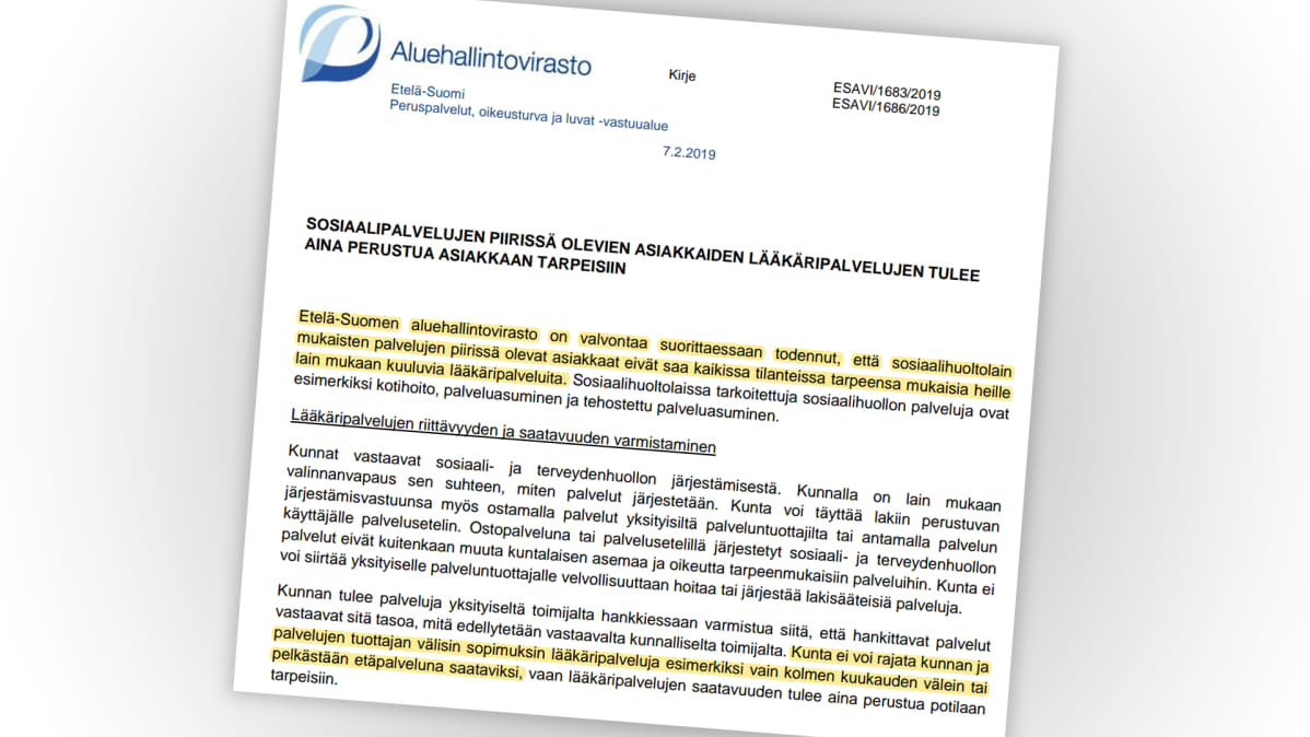 Aluehallintoviraston kirje.