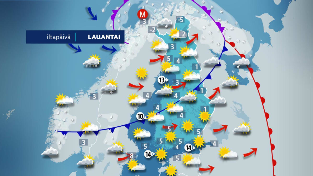 lauantain sääkartta