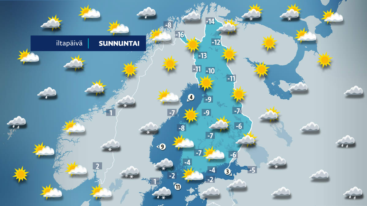 sunnuntain sääkartta