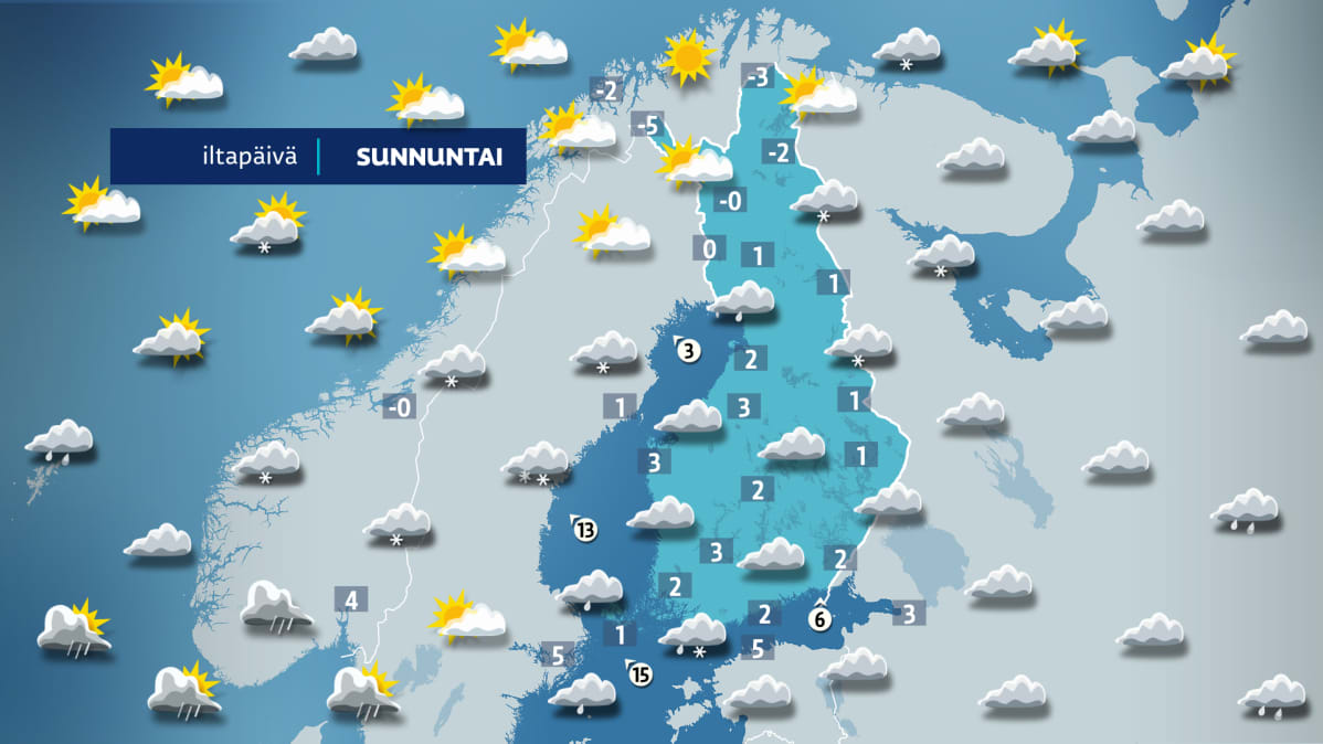 Sunnuntain sääkartta.