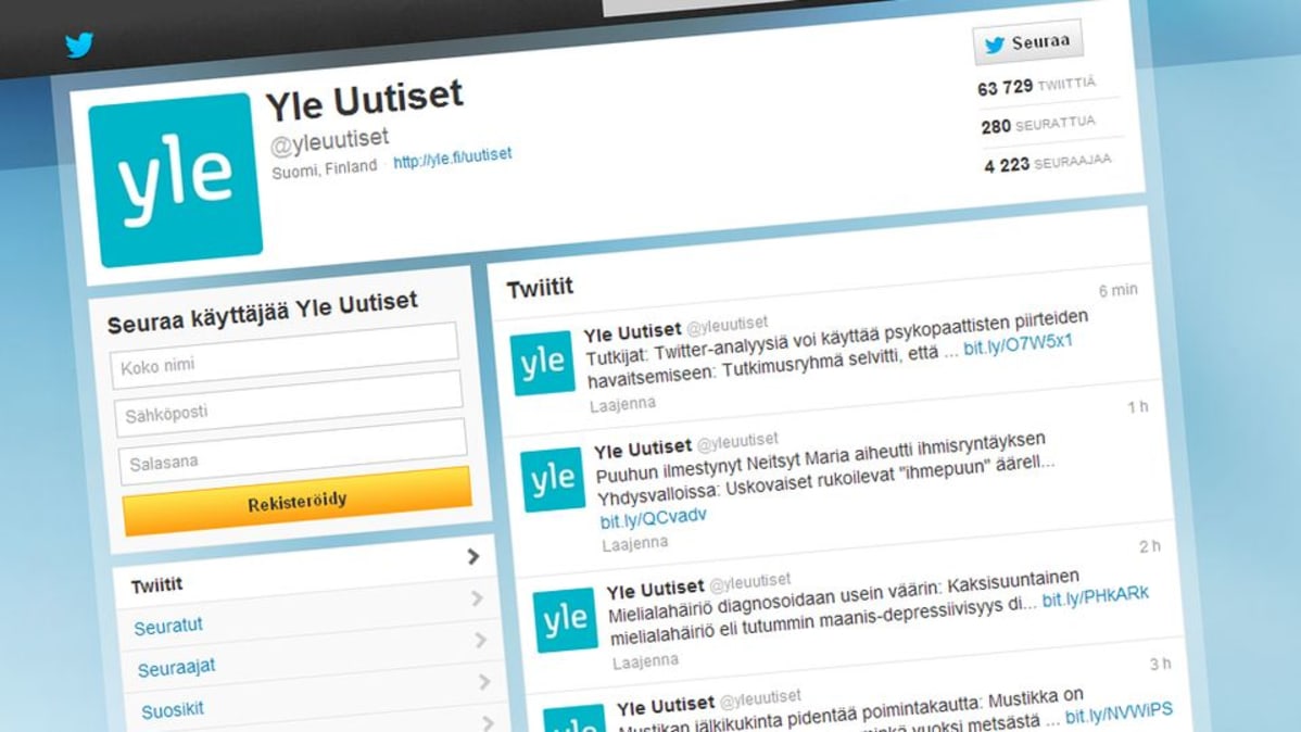 Yle Uutisten Twitter profiili.