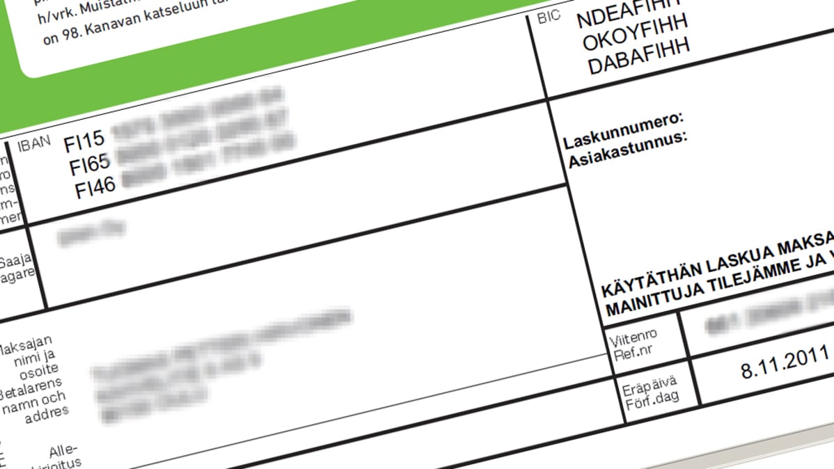 Lasku, josta tietokentät on sumennettu.