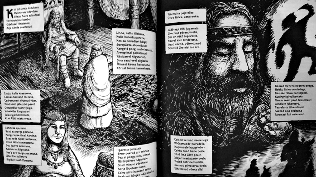 Kalevipoeg-sarjakuvaa.