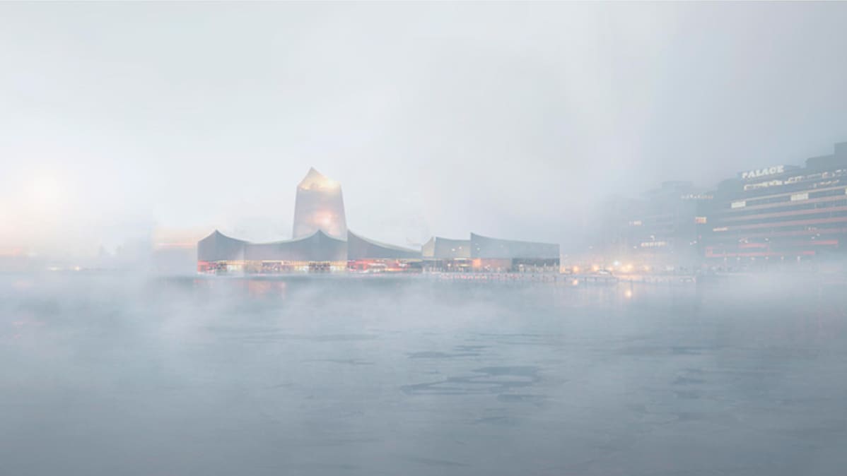 Havainnekuva Guggenheim Helsinki -arkkitehtuurikilpailun voittaneesta rakennuksesta.