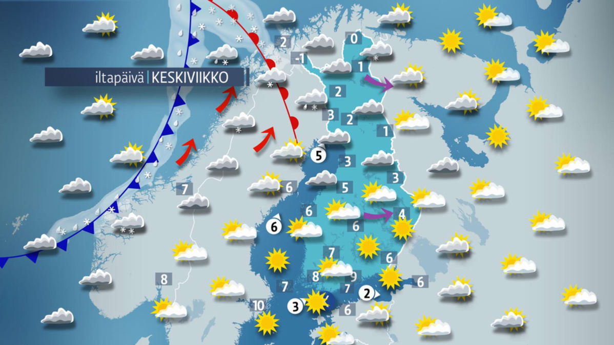 Sääkartta keskiviikolle 19. huhtikuuta.