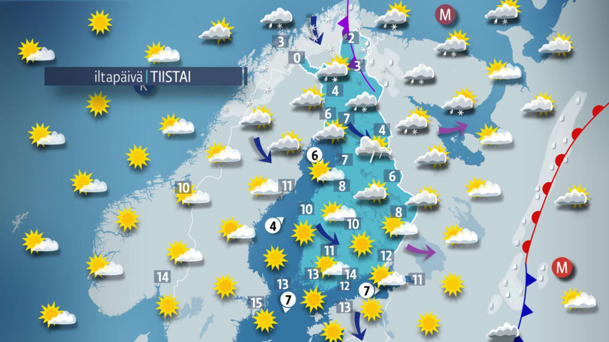 Tiistain sääkartta.