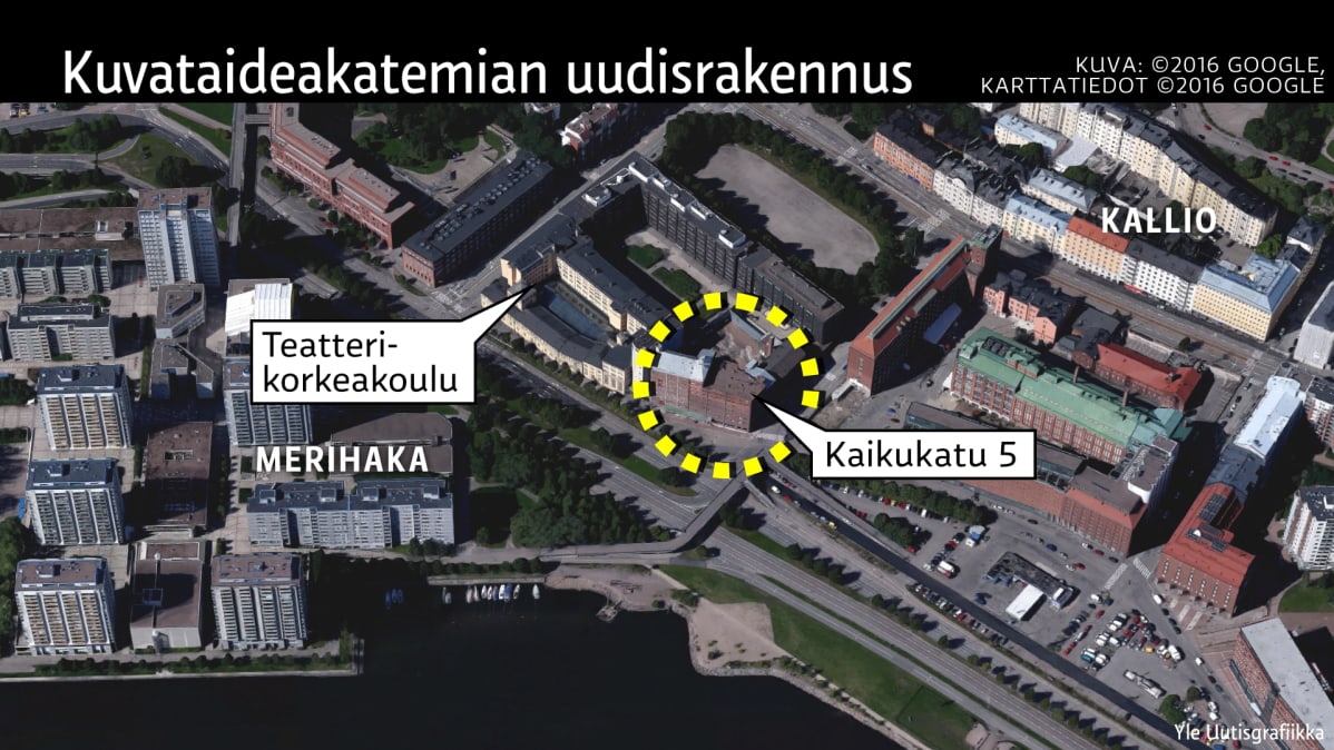 Kuvataideakatemian uudisrakennuksen sijainti Helsingissä