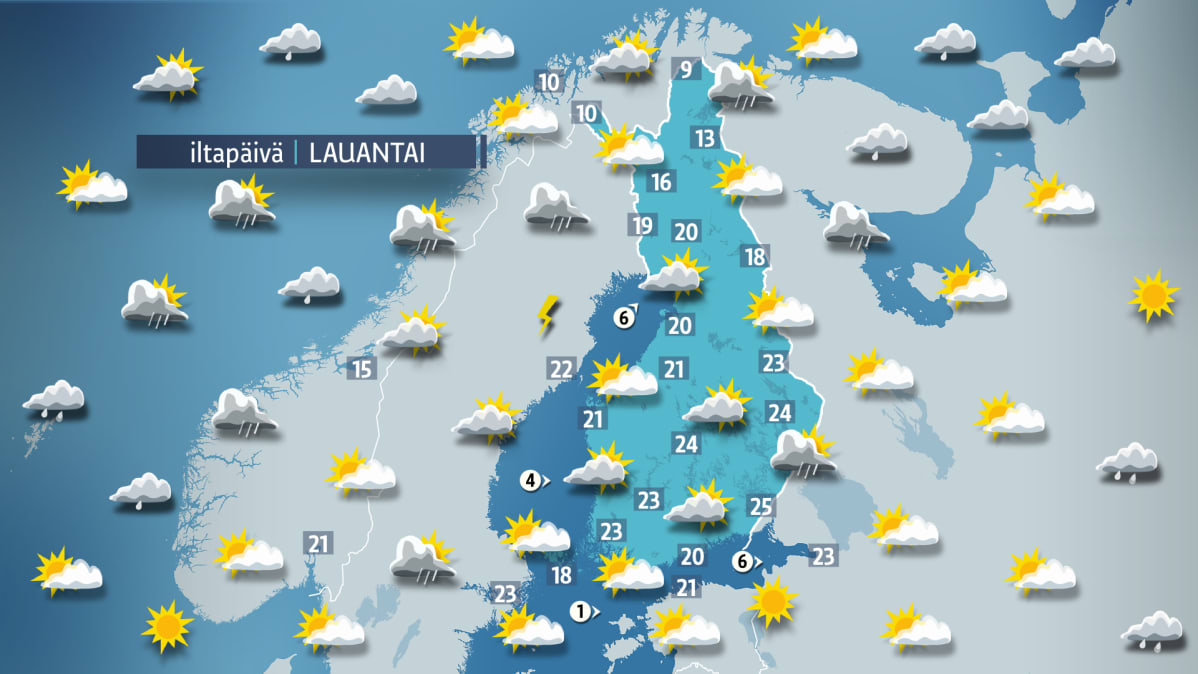Lauantain sääkartta.