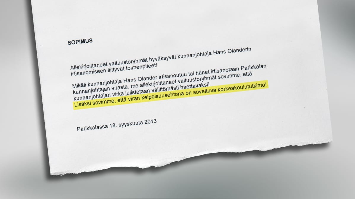 Asiakirja, jonka Parikkalan valtuustoryhmät allekirjoittivat