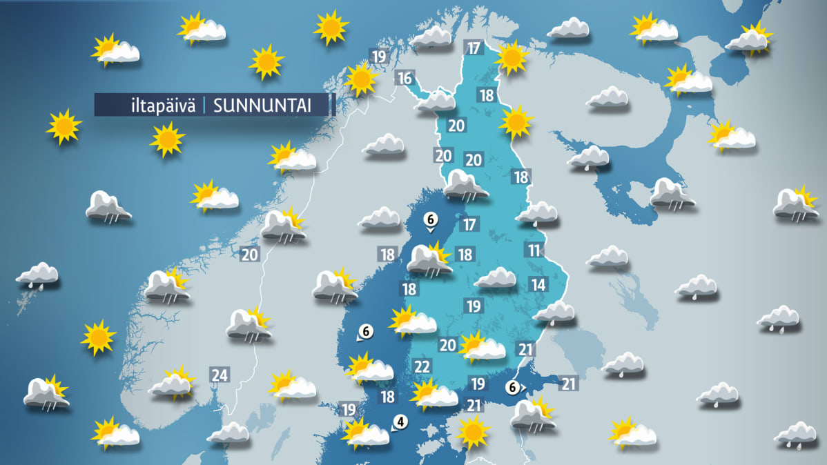 Sunnuntain sääkartta.