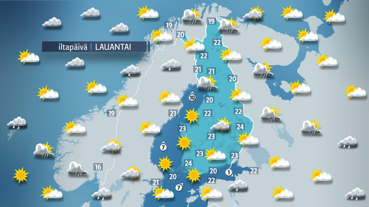 Lauantain sääkartta.