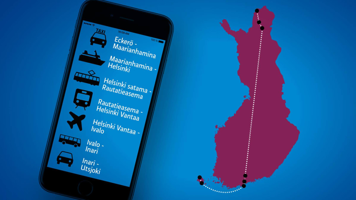 Kuvitusgrafiikka yhdellä lipulla matkustamisesta.