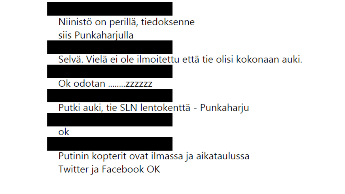 Kuvakaappaus Minna Timosen saamasta viestiketjusta.