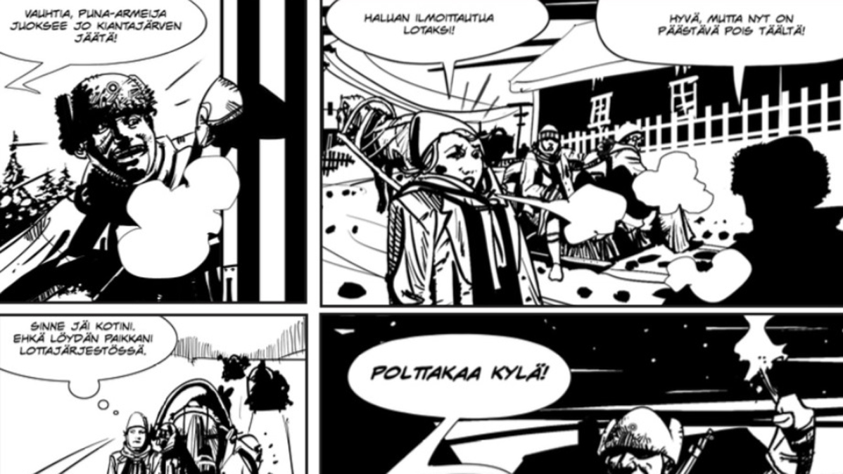 Osa Raatteen tie -sarjakuvasta.