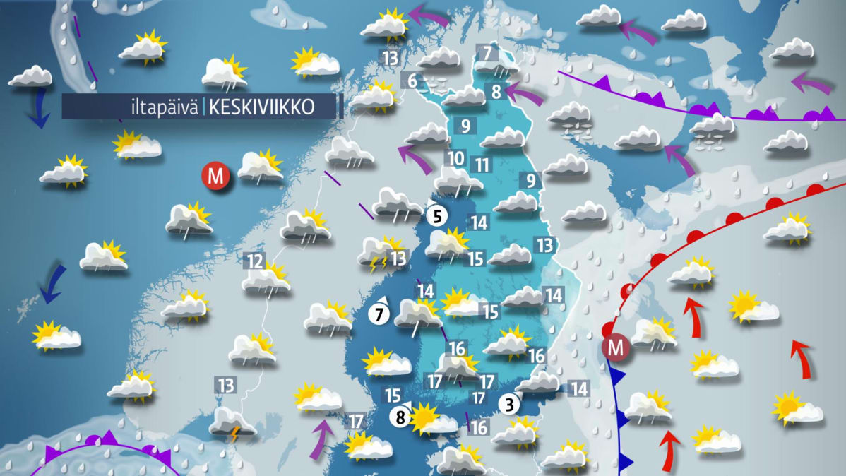 Keskiviikon sääkartta.