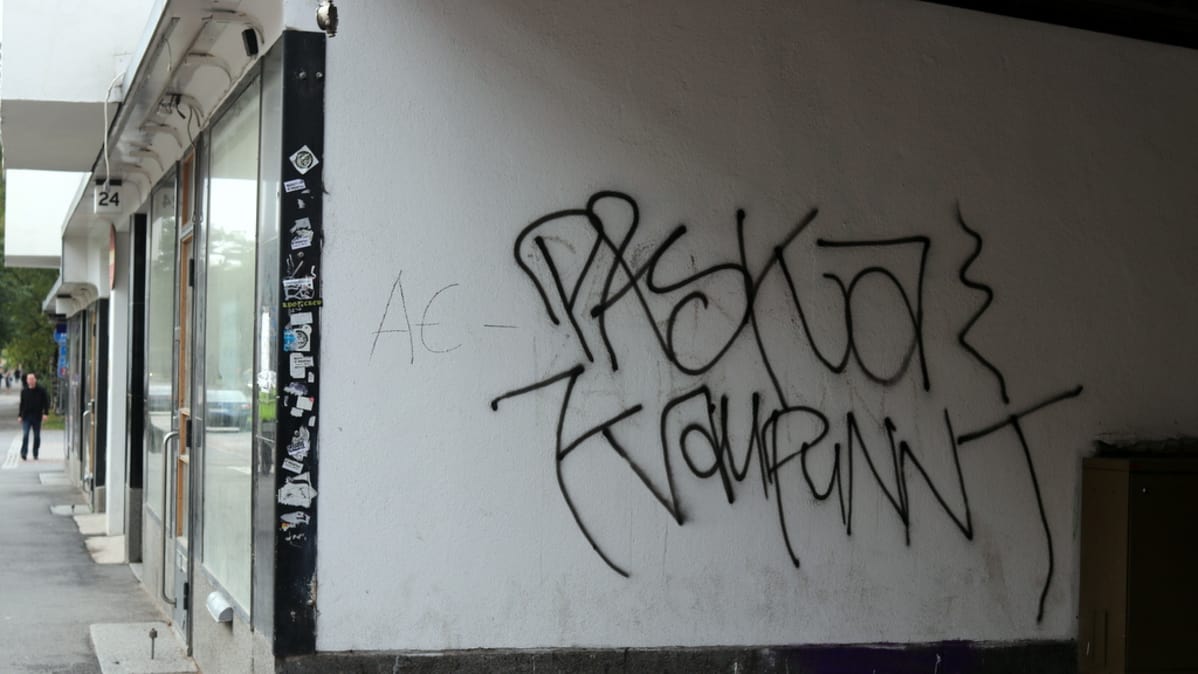 Valkealinnan talon seinäkirjoitus paskakaupunni.