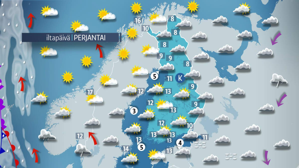 perjantain sääkartta