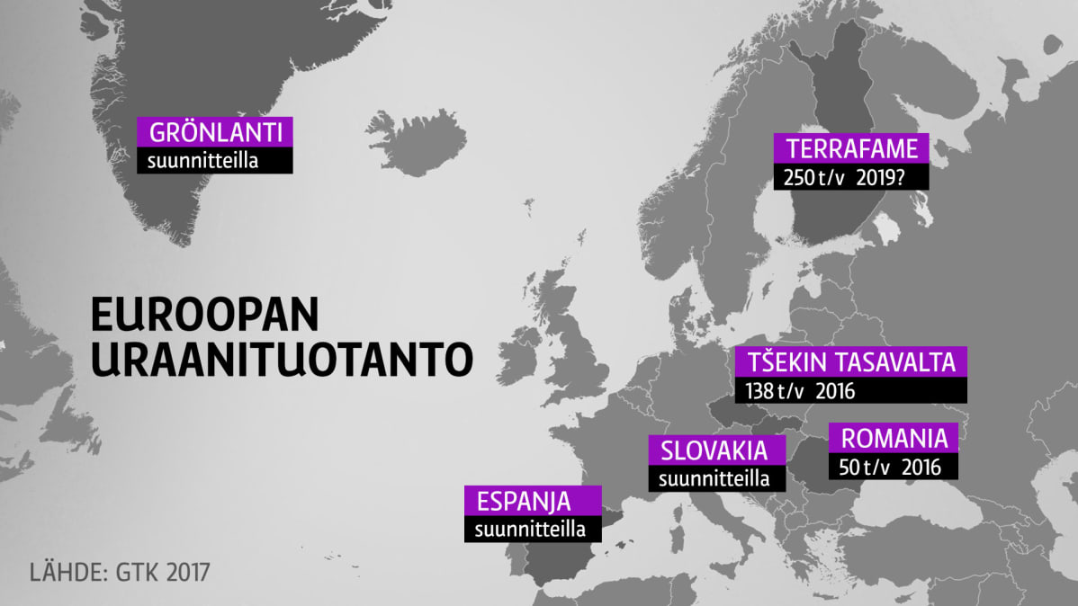 Euroopan uraanituotanto-kartta