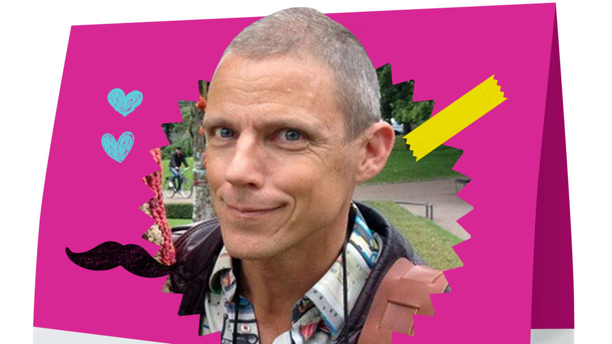 Grafiikka, jossa Jari Järvelä on leikkisässä isänpäiväkortissa.