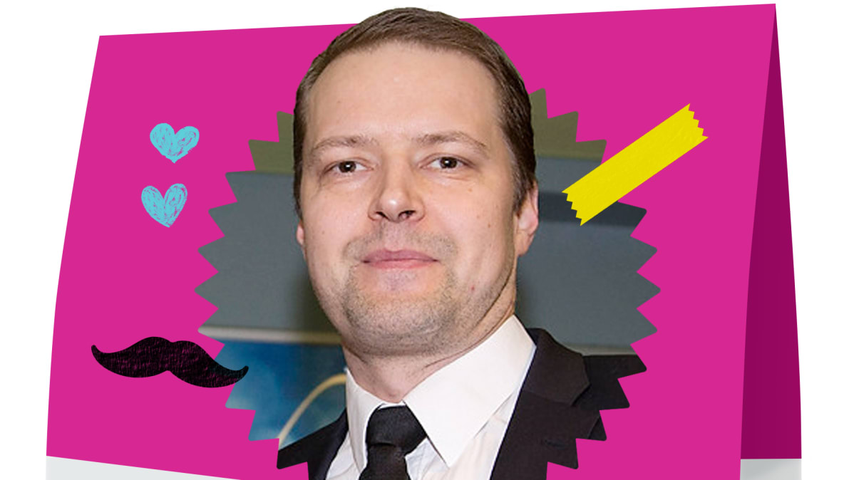 Grafiikka, jossa Hanno Möttölä on leikkisässä isänpäiväkortissa.