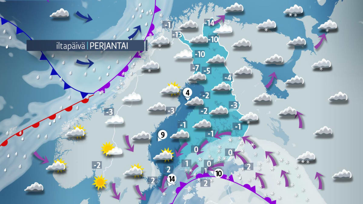Perjantain sääkartta.