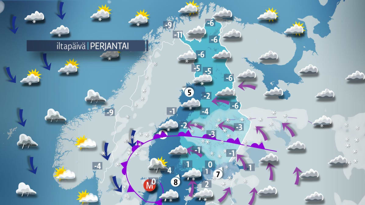 perjantai iltapäivä sääkartta