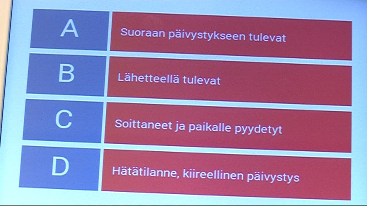vuoronumeroautomaatti sairaalan päivystysosaston aulassa, vuoronumeroautomaatin näyttö