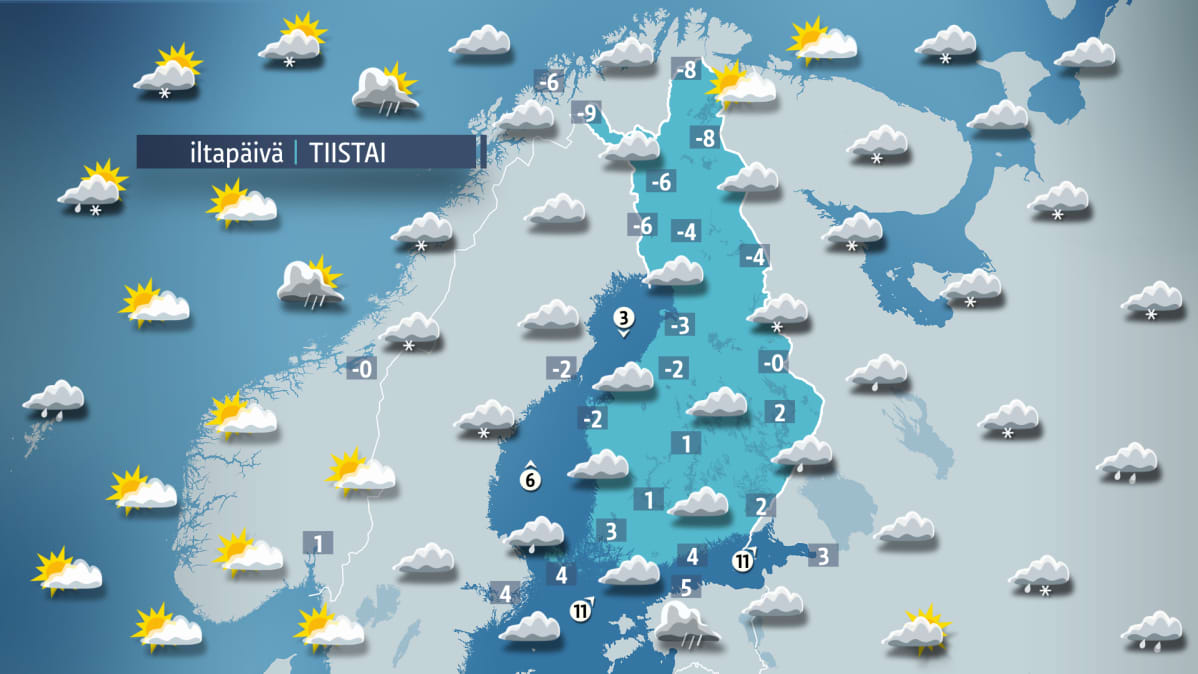 Tiistain iltapäiväkartta.