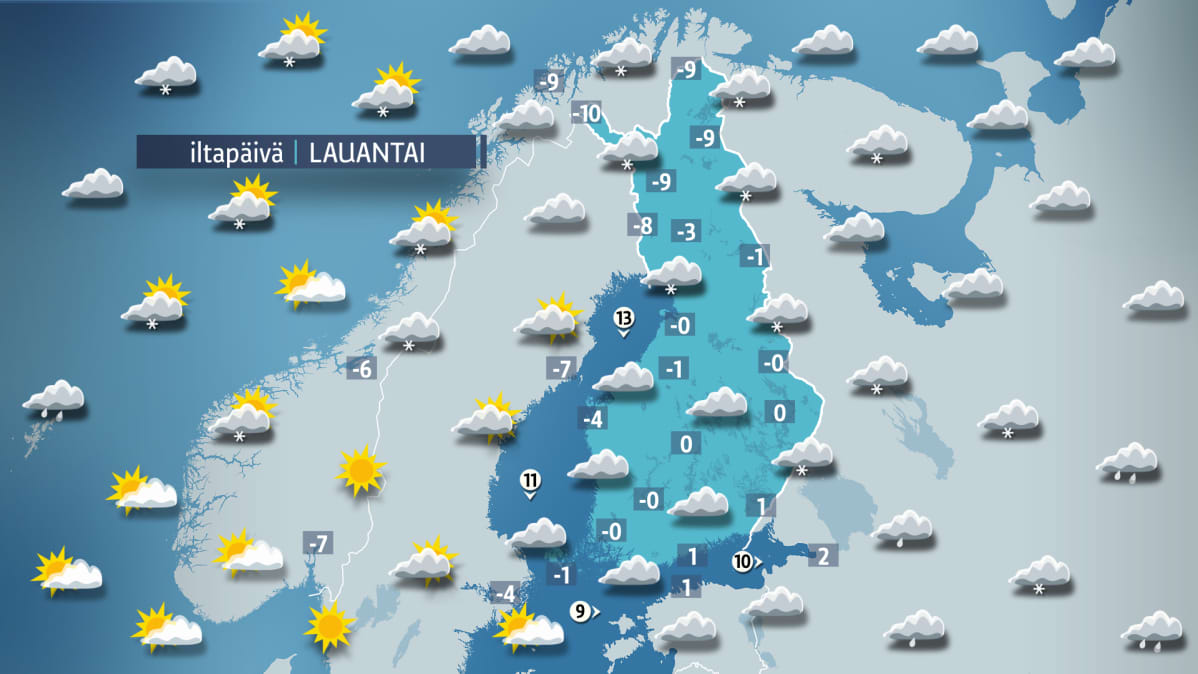 Lauanatai-iltapäivän sääkartta