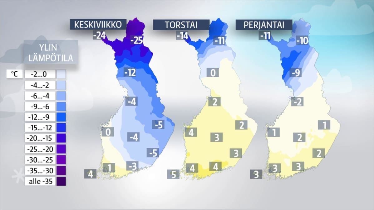 Lämpötilat Suomessa 24.1.-26.1.2018.