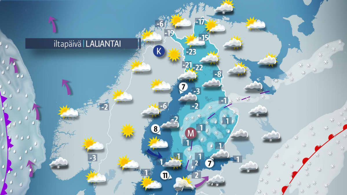 Lauantai-iltapäivän sää.