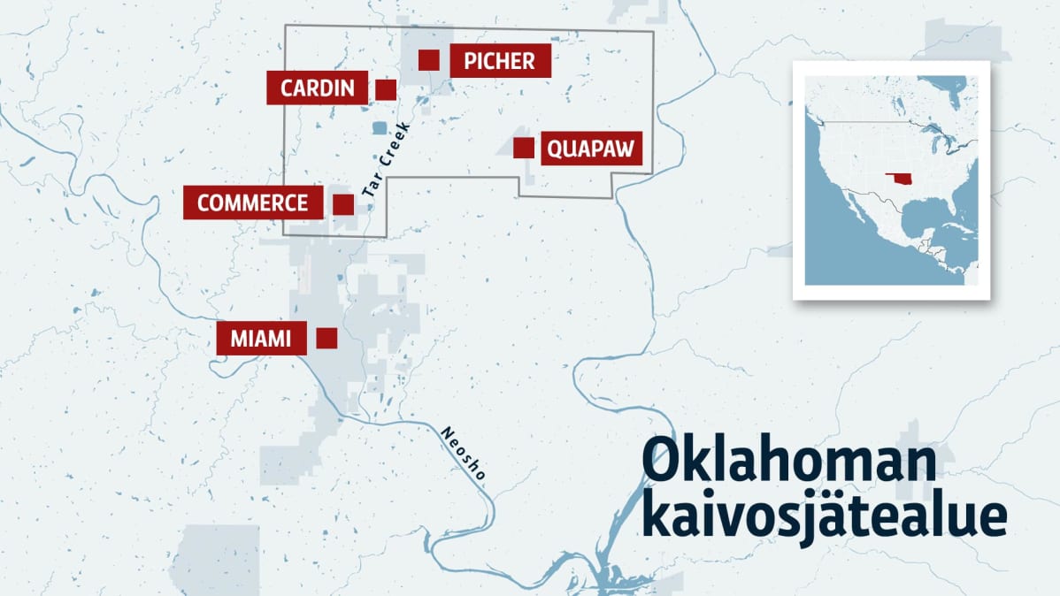 Kartta Oklahoman kaivosjätealueesta